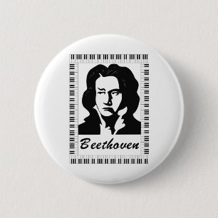 beethoven portrait with piano key frame 6 cm round badge
