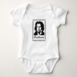 beethoven portrait with piano key frame baby bodysuit