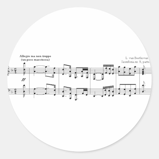 Beethoven Symphony #9 (Black) Classic Round Sticker (Front)