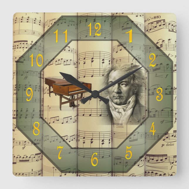 Beethoven ~ Symphony Orchestra ~ Piano ~  Square Wall Clock (Front)