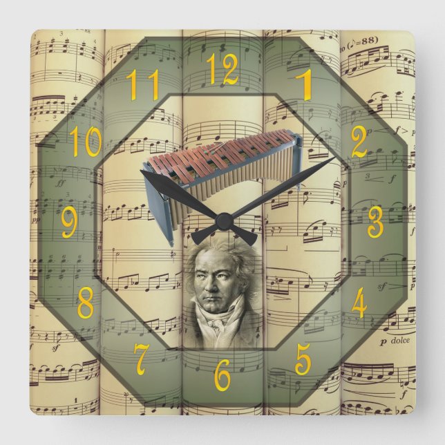 Beethoven ~ Symphony Orchestra ~ Xylophone ~  Square Wall Clock (Front)