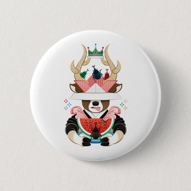 Beetle and watermelon (remake) 6 cm round badge (Front)