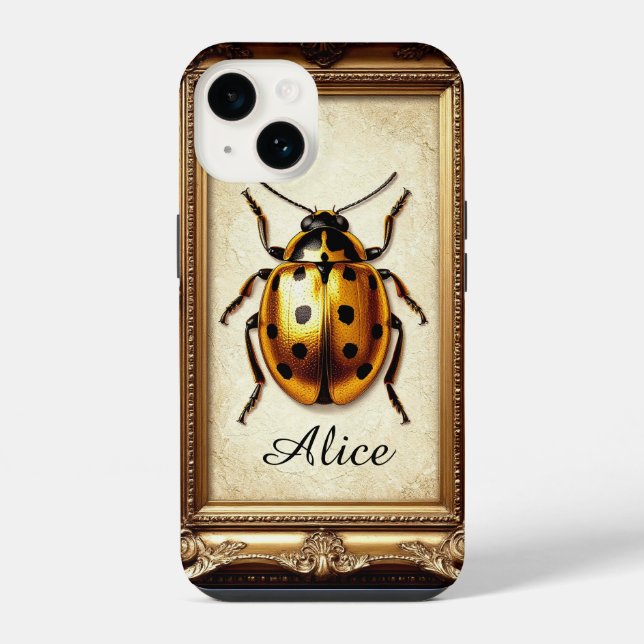 Beetle Artwork in Ornate Frame iPhone Case (Back)