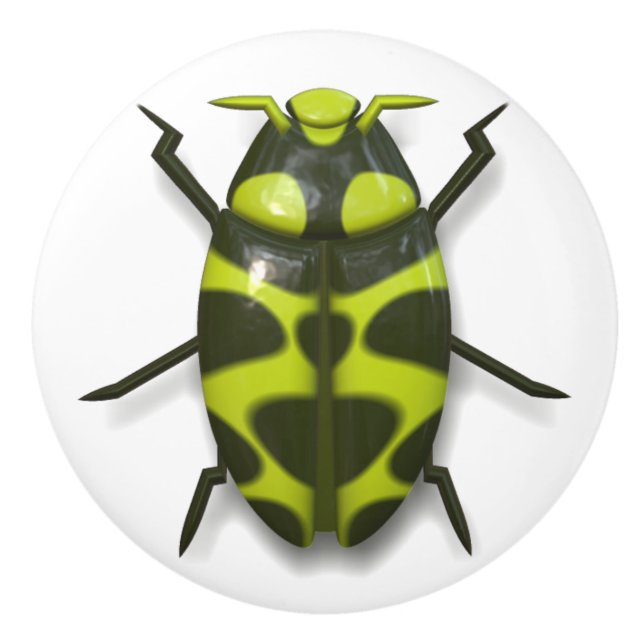 Beetle bug insect cute green black ceramic knob (Front)