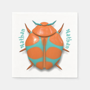 Beetle bug insect cute orange blue napkin