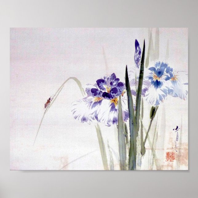 Beetle Climbing on Iris Leaf, Watanabe Seitei Poster (Front)