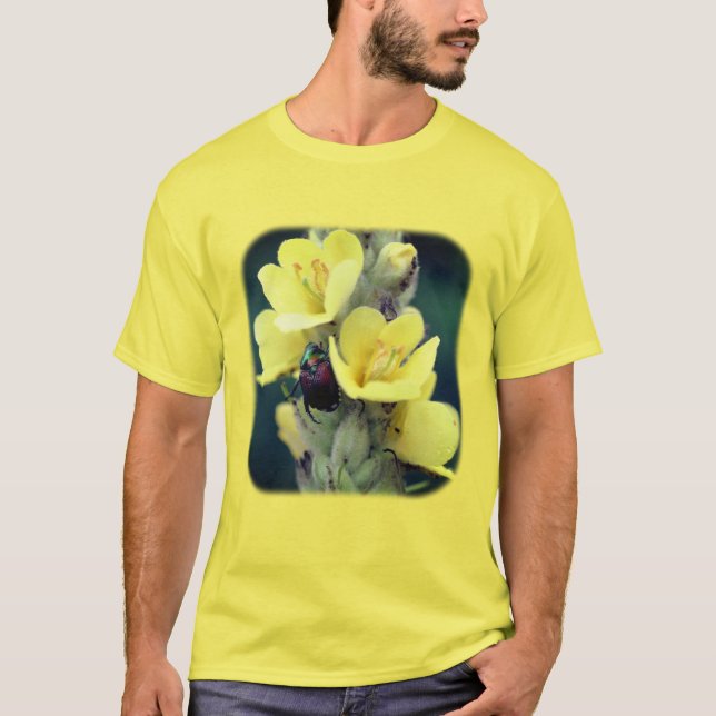 Beetle On Mullein Flower Nature  T-Shirt (Front)