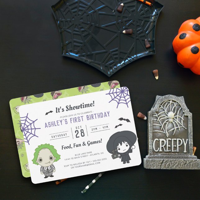 Beetlejuice Birthday Invitation (Invite on table)