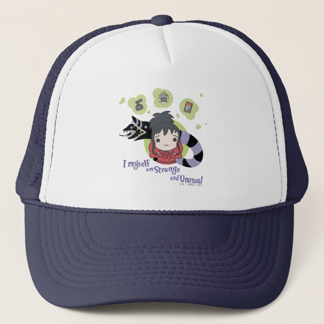 Beetlejuice | Chibi Lydia "Strange and Unusual" Trucker Hat (Front)