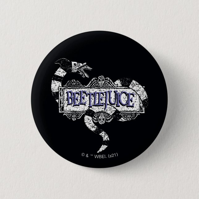 Beetlejuice | Sandworm Coiled on Beetlejuice Logo 6 Cm Round Badge (Front)
