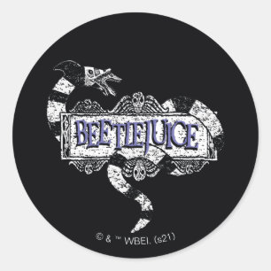 Beetlejuice Sandworm Coiled on Beetlejuice Logo Classic Round Sticker