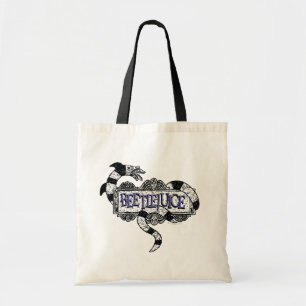 Beetlejuice Sandworm Coiled on Beetlejuice Logo Tote Bag