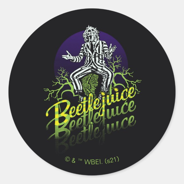Beetlejuice | Sitting on a Tombstone Classic Round Sticker (Front)