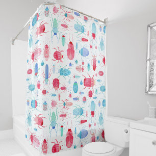 Beetles and Bugs Fun Watercolor Shower Curtain