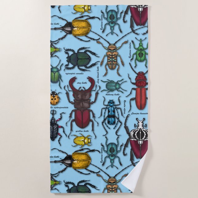 Beetles on blue beach towel (Front)