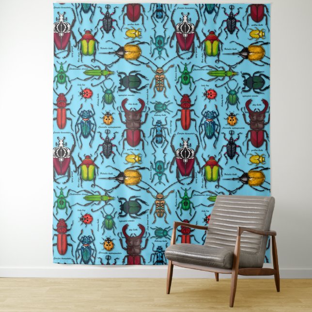 Beetles on blue tapestry (In Situ)