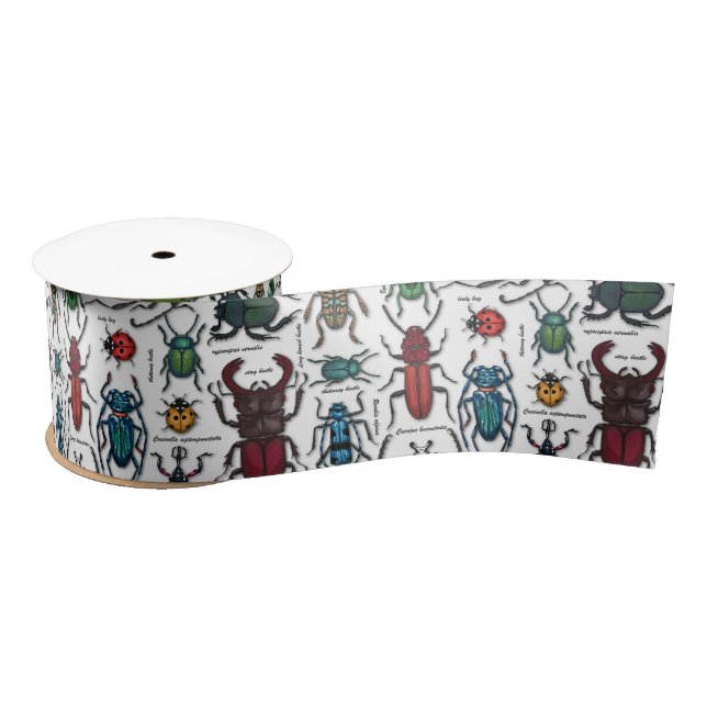 Beetles on white satin ribbon (Spool)