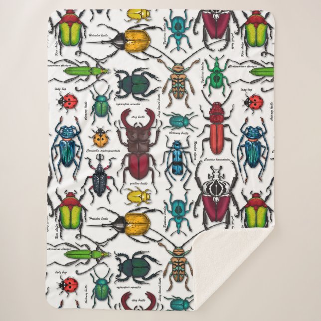 Beetles on white sherpa blanket (Front)