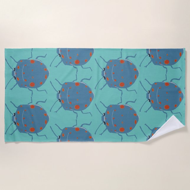 Beetles  Pattern, Blue insects  Beach Towel (Front)