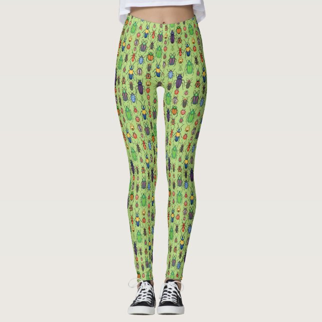 beetles variety on green leggings (Front)