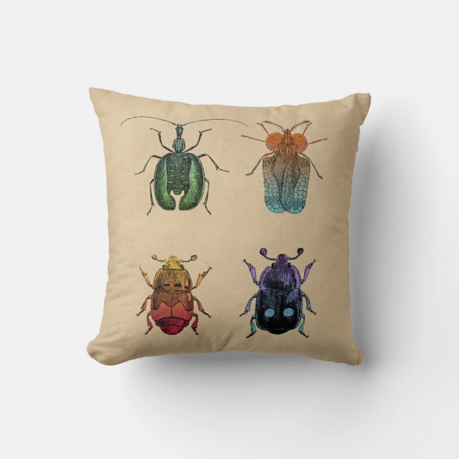 Beetles Vintage Illustration Cushion (Front)