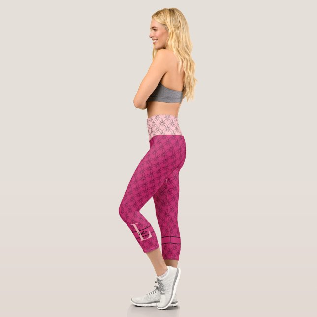 Beetroot Purple & Pink Hearts Monogram & Name  Capri Leggings (Left)