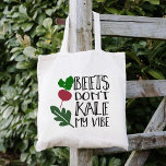 Beets Don't Kale My Vibe Tote Bag<br><div class="desc">Funny design features “beets don’t kale my vibe” along with a beet and kale leaf illustration. Great for the foodie,  chef or health nut in your life. Tons of coordinating accessories available in our shop!</div>