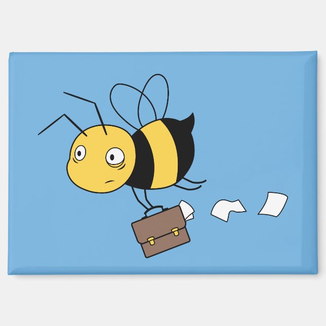 Beezness Bee, Tired Stressed Bee Holding Briefcase Magnet (Front)
