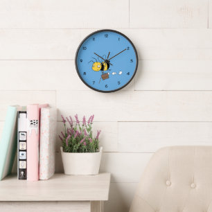 Beezness Bee, Tired Stressed Bee Holding Briefcase Wall Clock