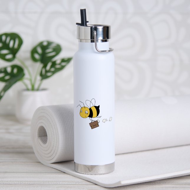 Beezness Bee, Tired Stressed Bee Holding Briefcase Water Bottle (Yoga (Rotated))