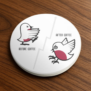 Before & After Coffee Zombie to Frenzy Funny Robin Coaster