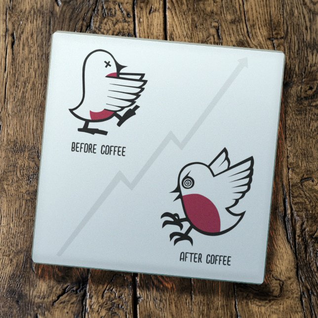 Before & After Coffee Zombie to Frenzy Funny Robin Glass Coaster (Creator Uploaded)