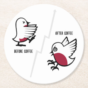 Before & After Coffee Zombie to Frenzy Funny Robin Round Paper Coaster