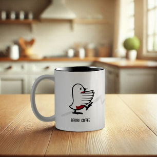 Before & After Coffee Zombie to Frenzy Funny Robin Two-Tone Coffee Mug