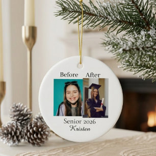 Before and after photo personalised graduation ceramic tree decoration