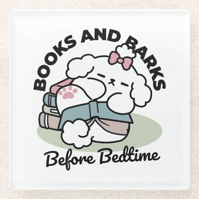 Before Bedtime with My Pup – Book and Dog Lover  Glass Coaster (Front)