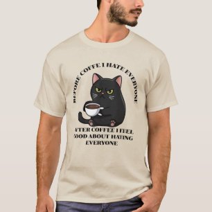 Before Coffee I Hate Everyone Black Cat Funny Men T-Shirt