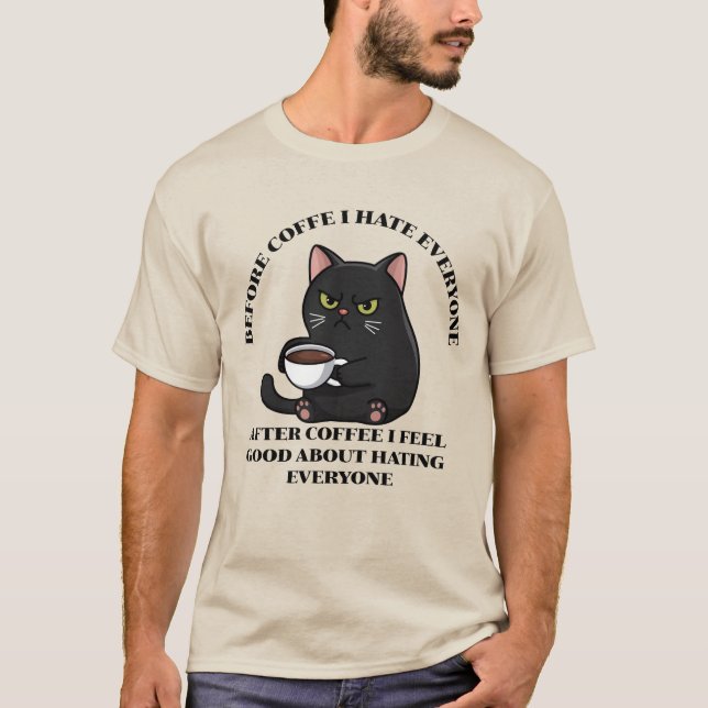Before Coffee I Hate Everyone Black Cat Funny Men  T-Shirt (Front)