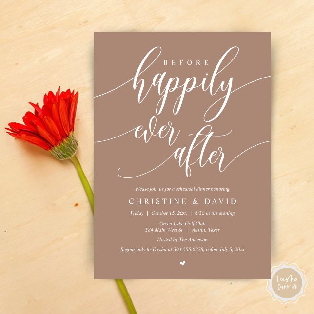 Before Happily Ever After Wedding Rehearsal Dinner Invitation (Before Happily Ever After, Modern Wedding Rehearsal Dinner Invitation Card, PDF, in Taupe earthy)