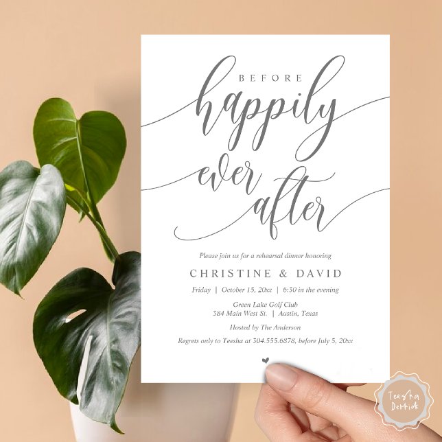 Before Happily Ever After Wedding Rehearsal Dinner Invitation (Before Happily Ever After, Modern Wedding Rehearsal Dinner Invitation Card, PDF, in Dark Grey)