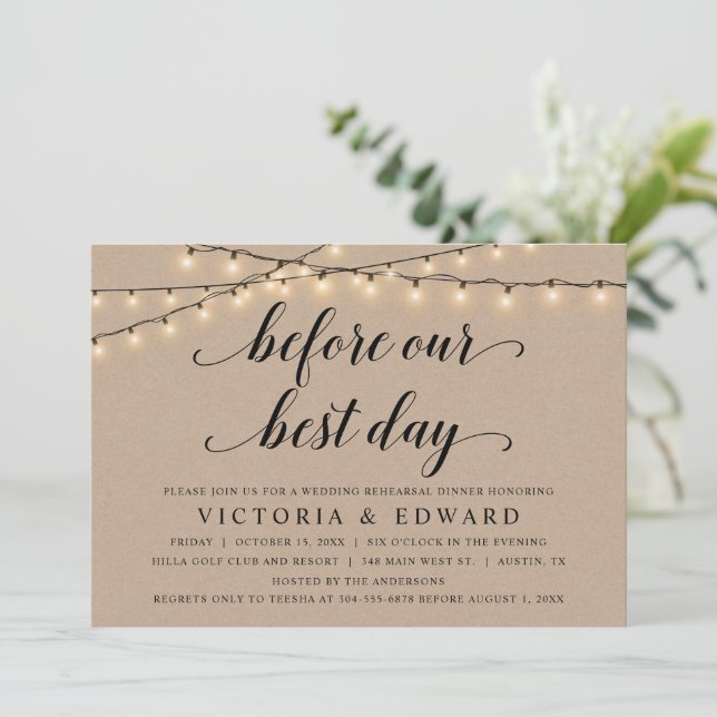 Before Our Best Day, Wedding Rehearsal, Kraft Invitation (Standing Front)