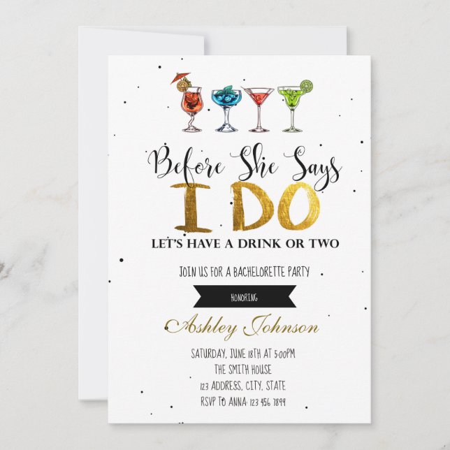 Before she says I do bachelorette party invitation (Front)