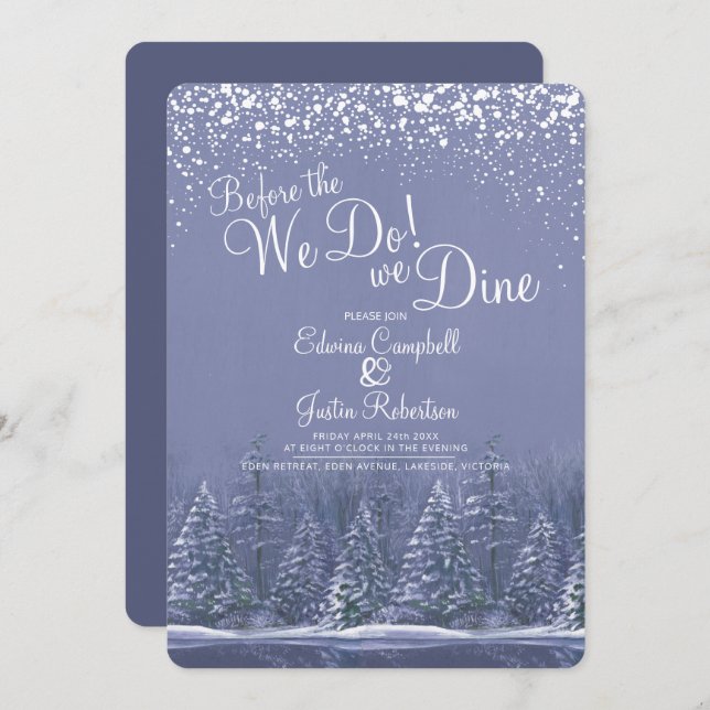 Before the we do winter wedding trees lake blue invitation (Front/Back)