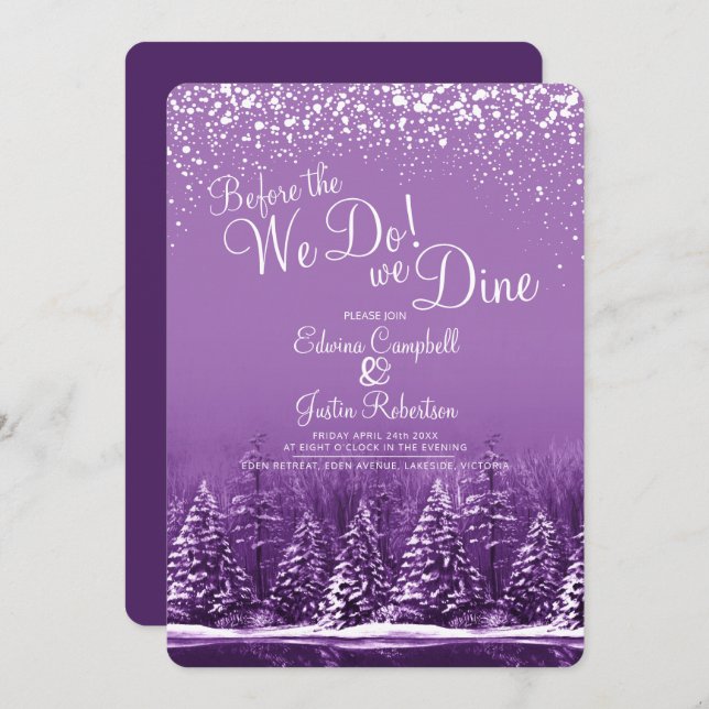 Before the we do winter wedding trees lake purple invitation (Front/Back)