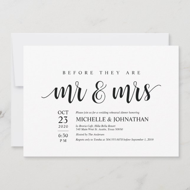 Before they are Mr and Mrs rehearsal invites (Front)
