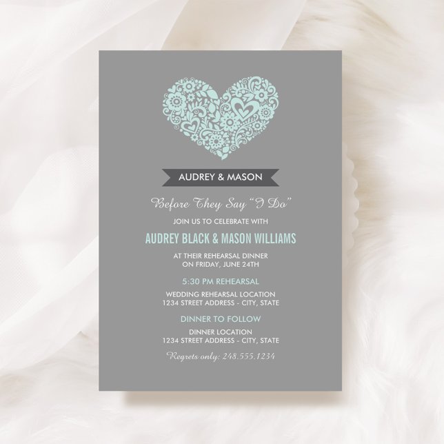 Before They Say I Do Aqua Heart Rehearsal Dinner Invitation (Creator Uploaded)