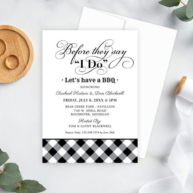 Before They Say I Do BBQ Black Gingham Invitation (Creator Uploaded)