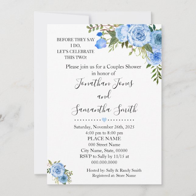 Before they say I do couples shower blue wedding Invitation (Front)