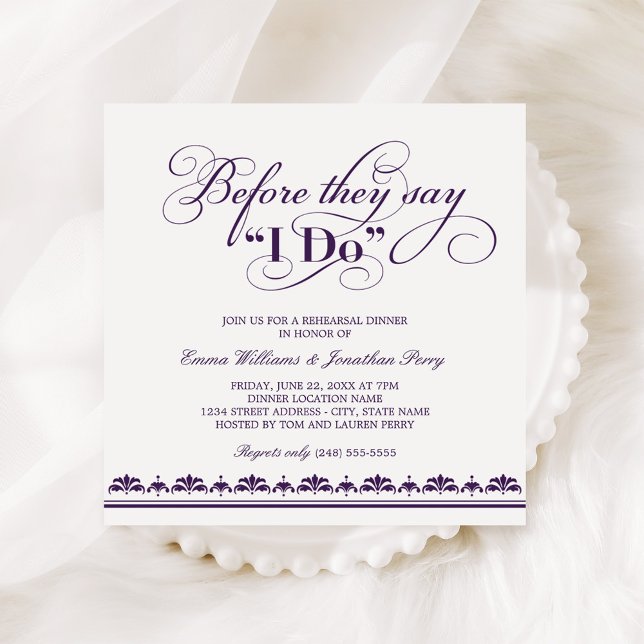 Before They Say I Do Purple Square Rehearsal Invitation (Creator Uploaded)
