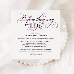 Before They Say I Do Purple Wedding Welcome Invitation